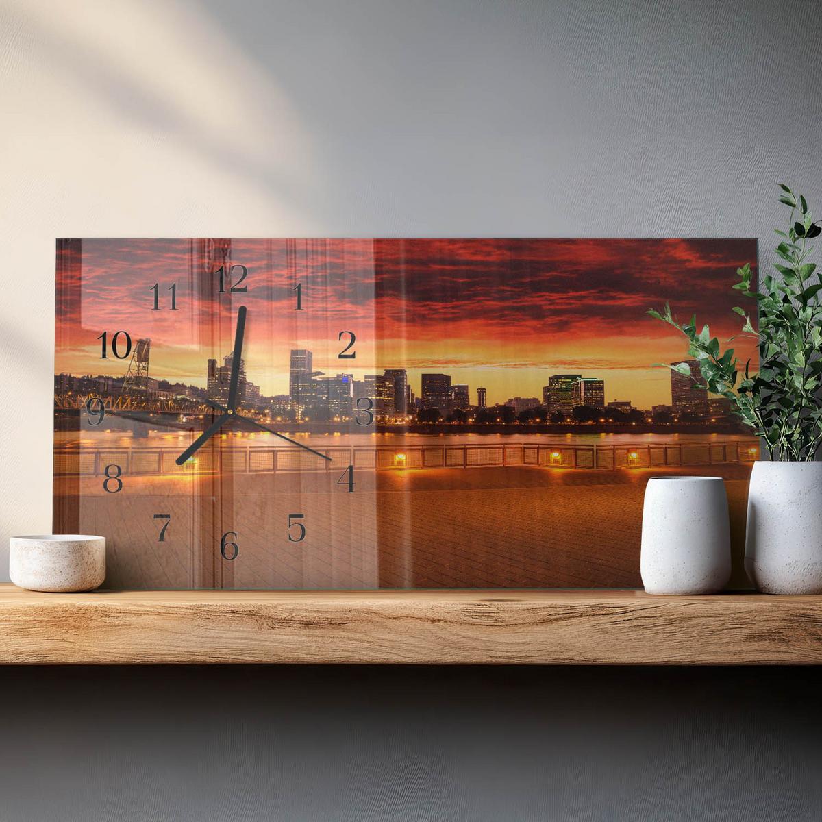 WANDUHR aus Glas 60x30 cm - Sonnenuntergang - Rot, Glas (60/30/0.4cm) - TULUP