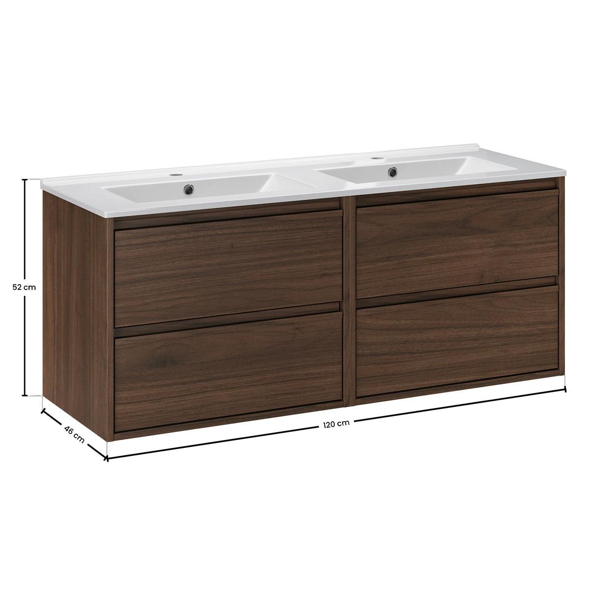 DOPPELWASCHTISCH 121cm Dunkles Holz - Braun, Holzwerkstoff (121/52/46cm) - Petits-meubles