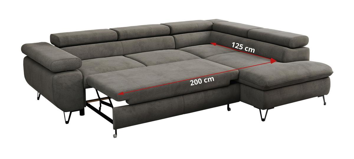 ECKSOFA PETER L Dunkelgrau Velvet - Links Seite - Dunkelgrau/Schwarz, Textil/Metall (208/273cm) - MKS
