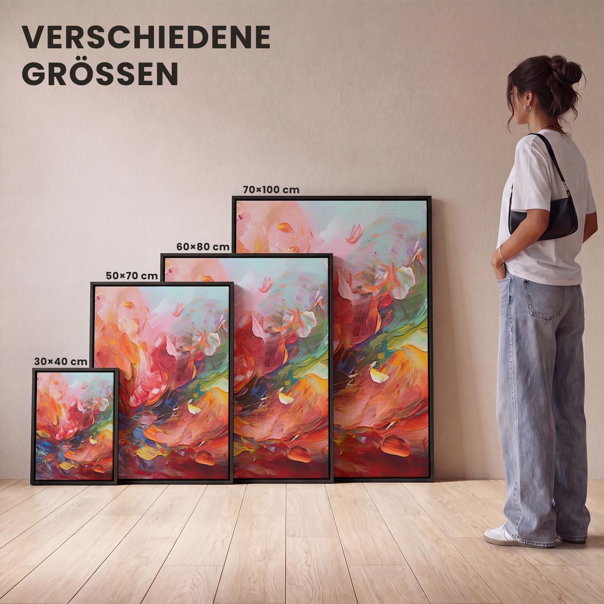 LEINWAND Bilder mit Rahmen - Ölgemälde - Kunst - Abstrakt - Farbenfroh - 50x70 - Altrosa, Textil (50/70cm) - MuchoWow