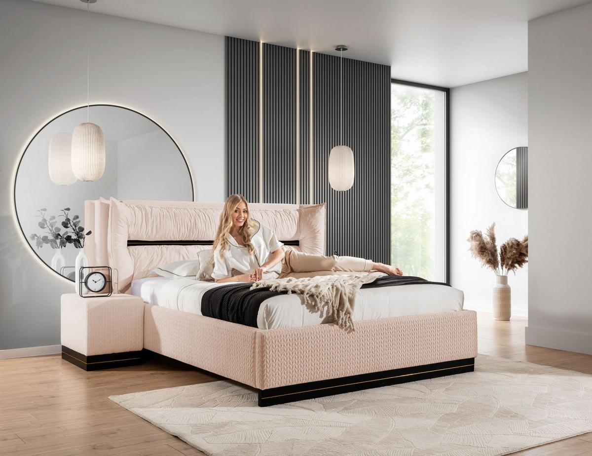POLSTERBETT Hamilton Magic Velvet Set.1 - Hellrosa, Holzwerkstoff/Textil (160/200cm) - Fun Möbel
