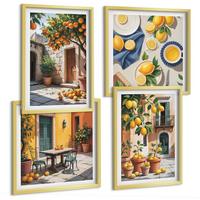 BILDER SET 4er Set - 50x50 cm & 40x60 cm Goldrahmen - Zitrusbäume in einem sonnigen Garten - Goldfarben, Kunststoff (50/50cm) - TULUP