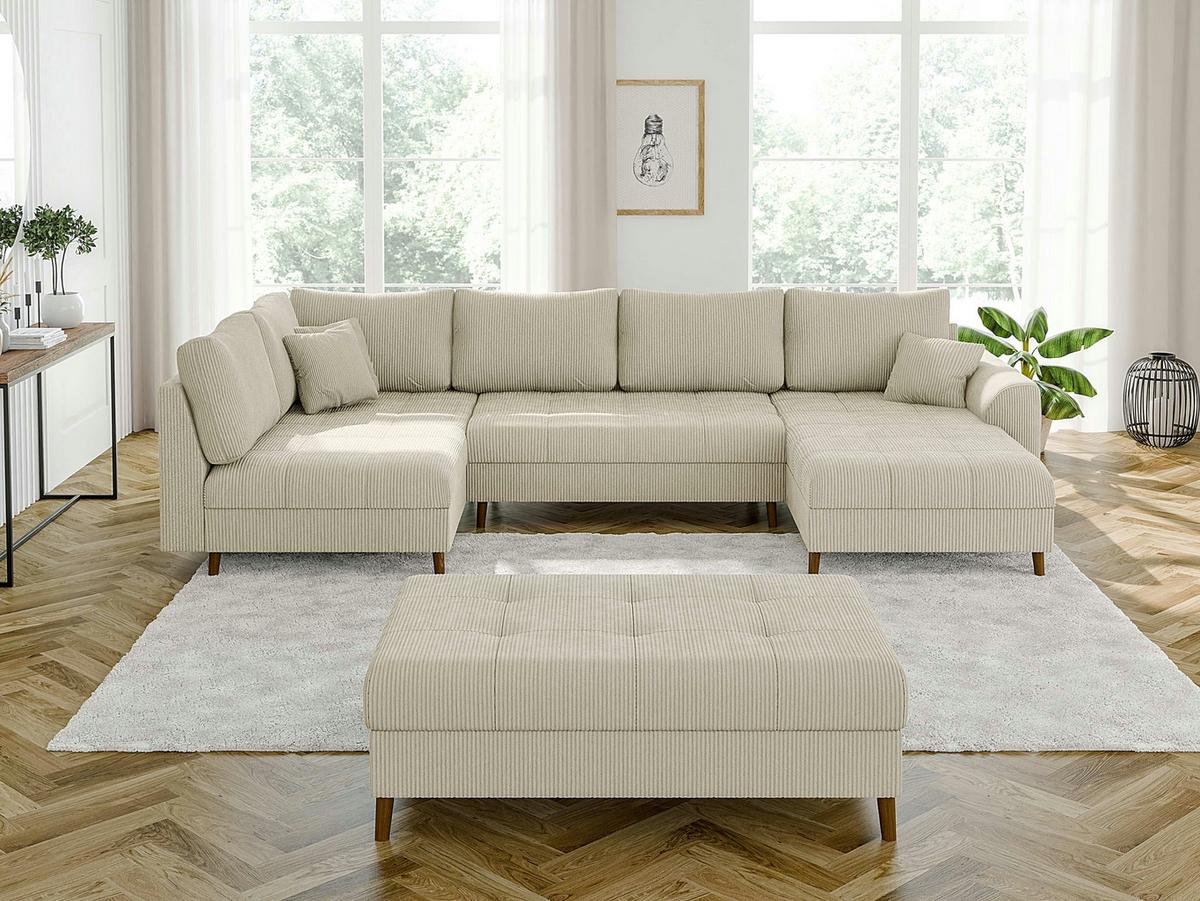 WOHNLANDSCHAFT inkl. Hocker Alma Beige Cord - Beige/Braun, Holz/Textil (310/81/161cm) - S-Style Möbel