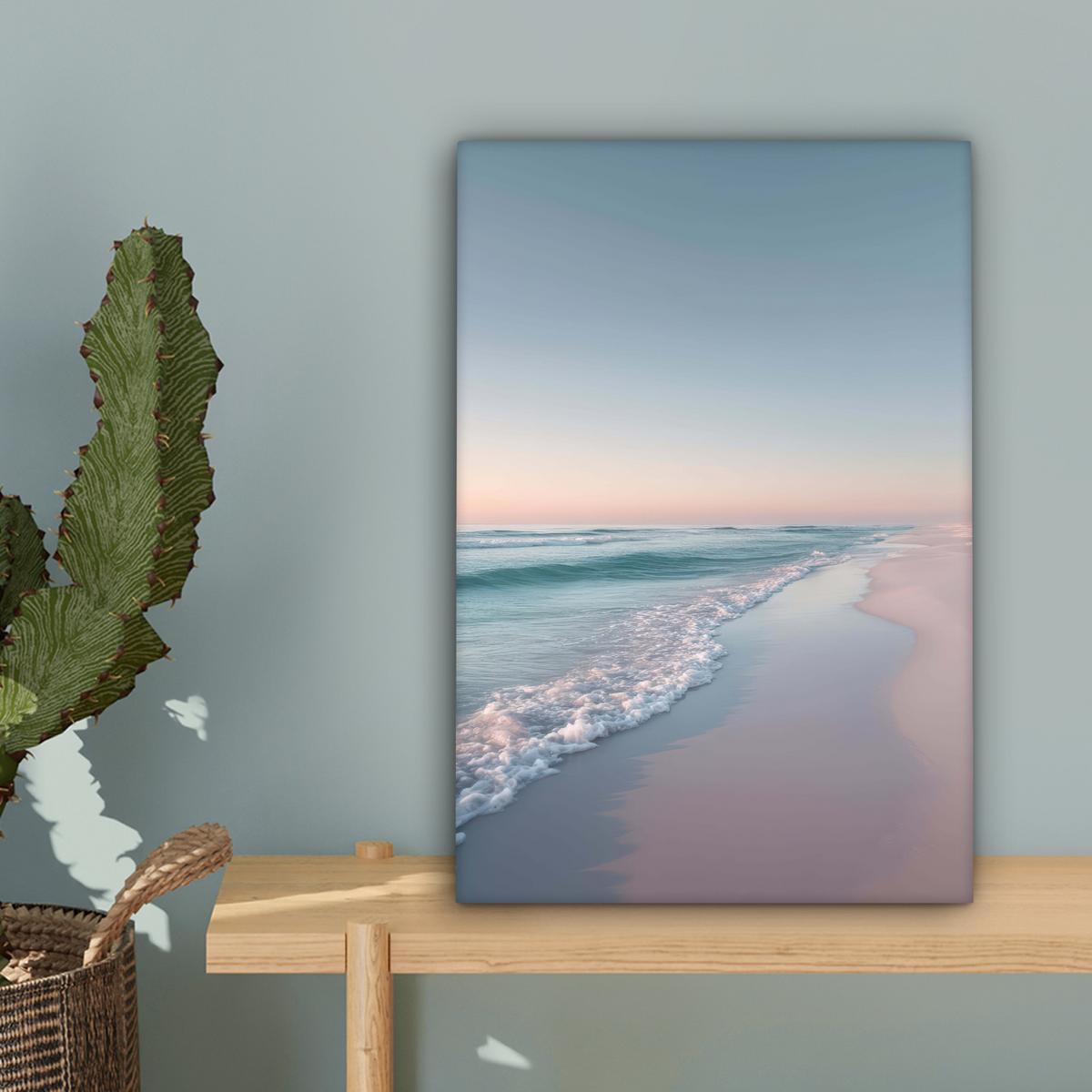 LEINWANDBILD Küstenlinie - Pastell - Wasser Deko Wohnzimmer 20x30 cm - Pastellblau, Textil (20/30cm) - MuchoWow