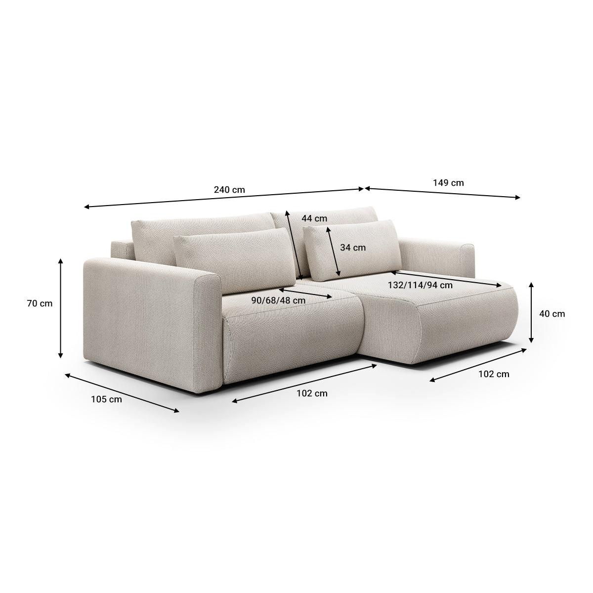 ECKSOFA Evy 3 Sitzplätze Hellgrau - Grau, Holz (240/149cm) - Petits-meubles