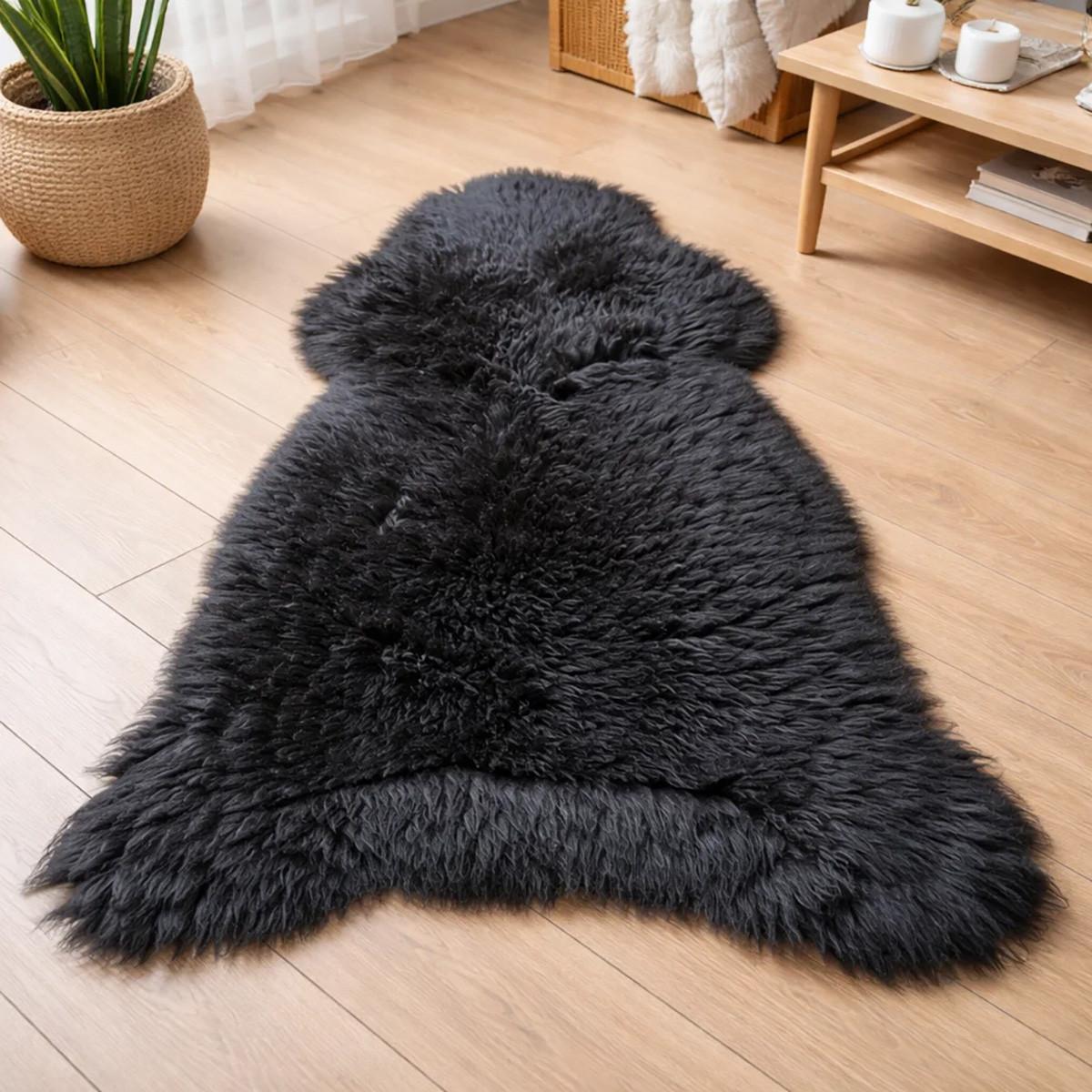 LAMMFELL Öko bunt gefärbt weich Fell Teppich Anthrazit ca. 110 cm - Schwarz, Fell (60/110cm) - Provellus