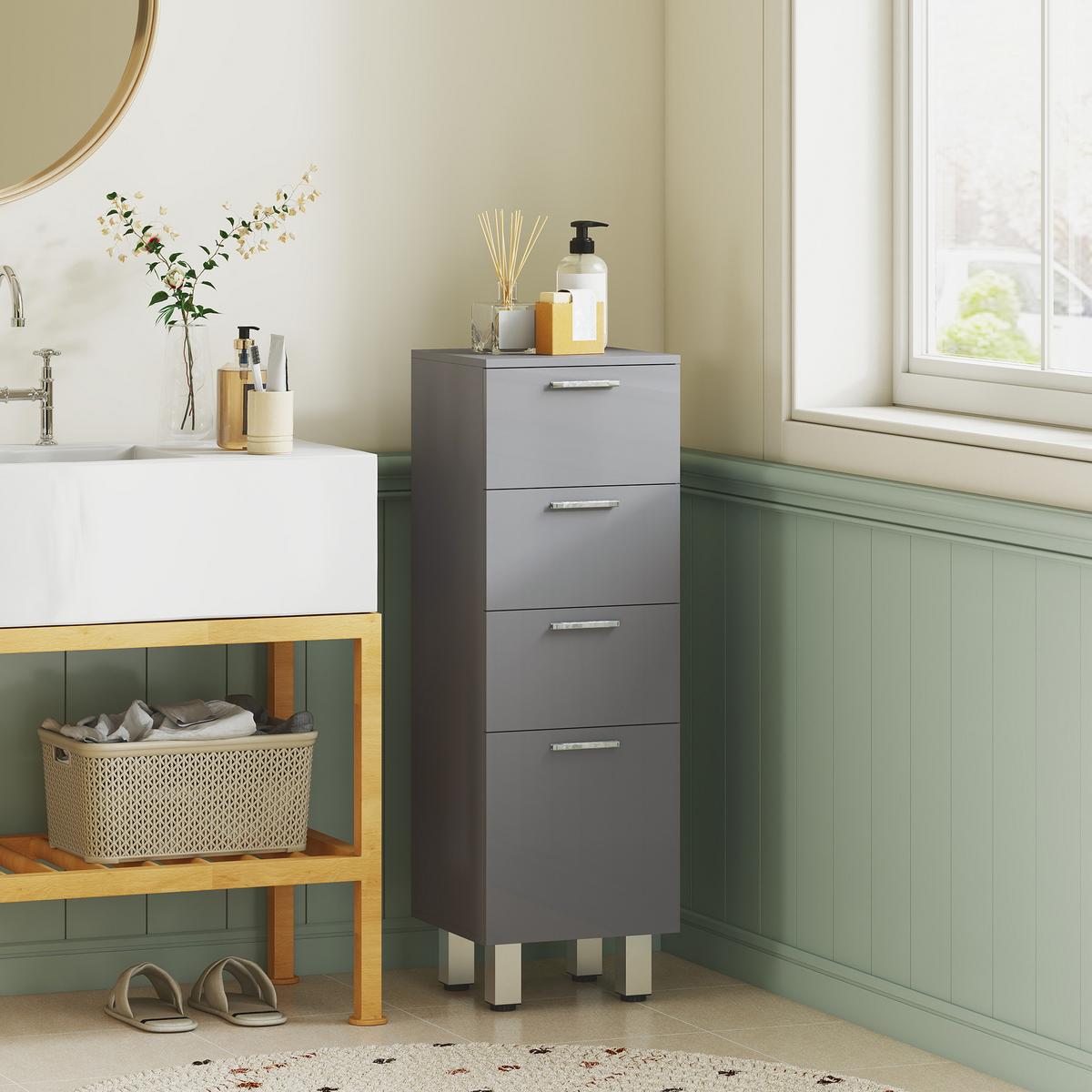 BADEZIMMERSCHRANK Spanplatte Grau - Silberfarben/Grau, Holzwerkstoff/Kunststoff (30/93/30cm) - Kleankin