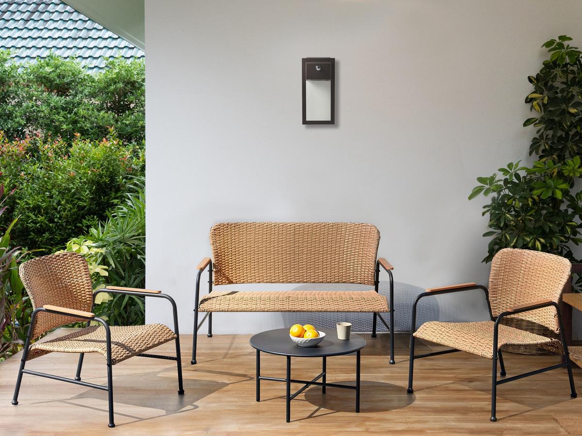GARTENLOUNGE 4-Sitzer Naturfarben Ofanto - Schwarz/Naturfarben, Kunststoff - Beliani