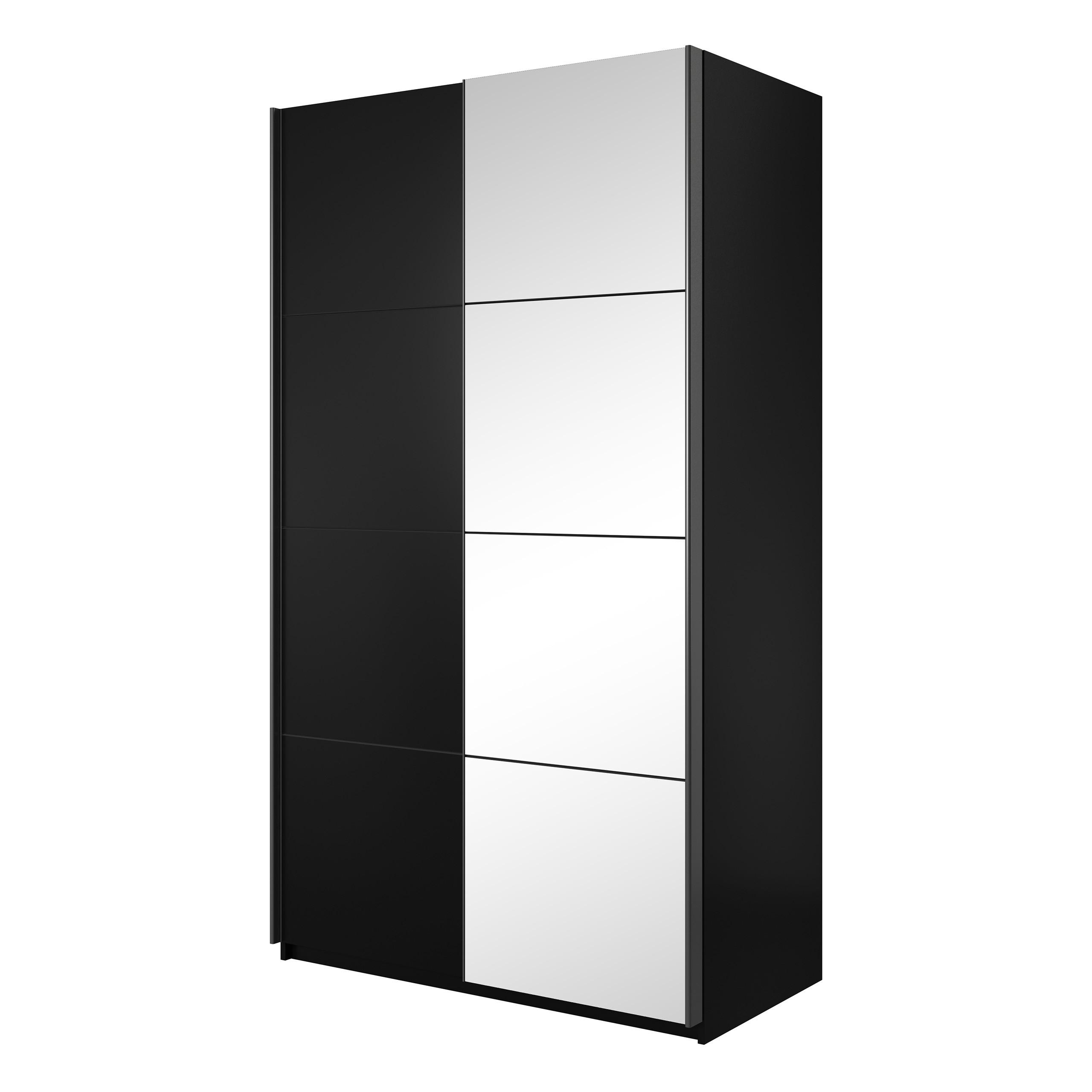 SCHWEBETÜRENSCHRANK BETTINA 150/210/61 cm 2-türig mit Spiegel Schwarz - Schwarz, Holzwerkstoff (150/210/61cm) - MASSENO