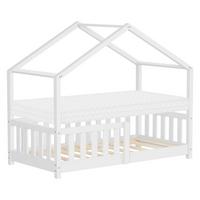 HAUSBETT mit Matratze 70x140 cm Weiß aus Kiefernholz mit Rausfallschutz - Weiß, Holz (70/140cm) - ML-DESIGN