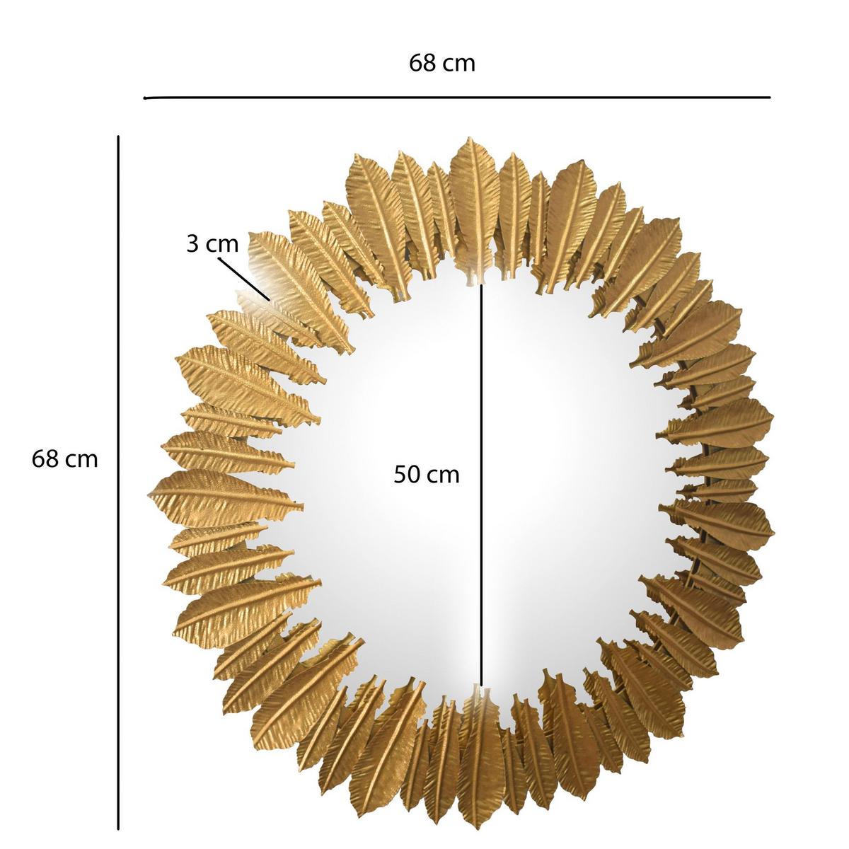 WANDSPIEGEL Rund Metall Gold 68 cm Federn-Design - Goldfarben, Glas (68/68/3cm) - KADIMA DESIGN