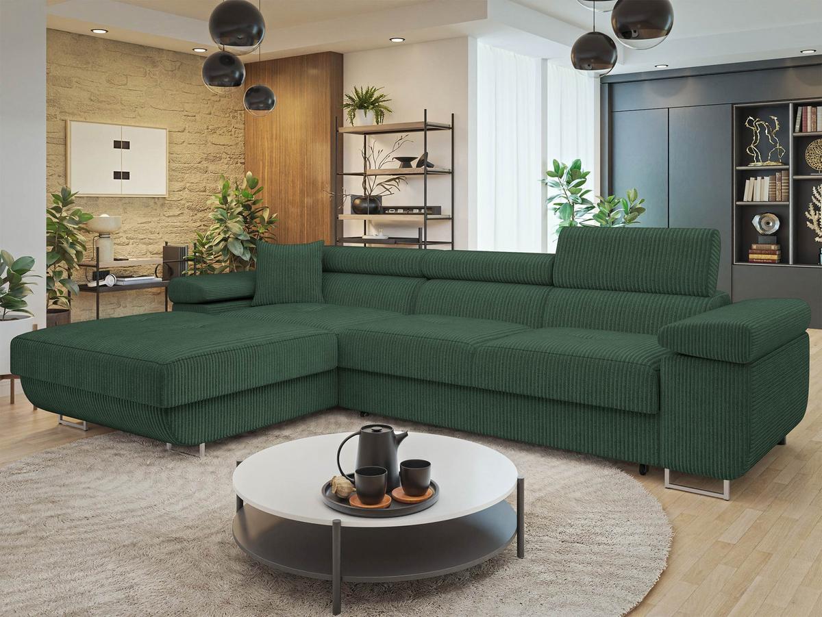 ECKSOFA Torezio Mini Cord, Seite: Links - Grün, Holz/Textil (280/170cm) - MIRJAN24
