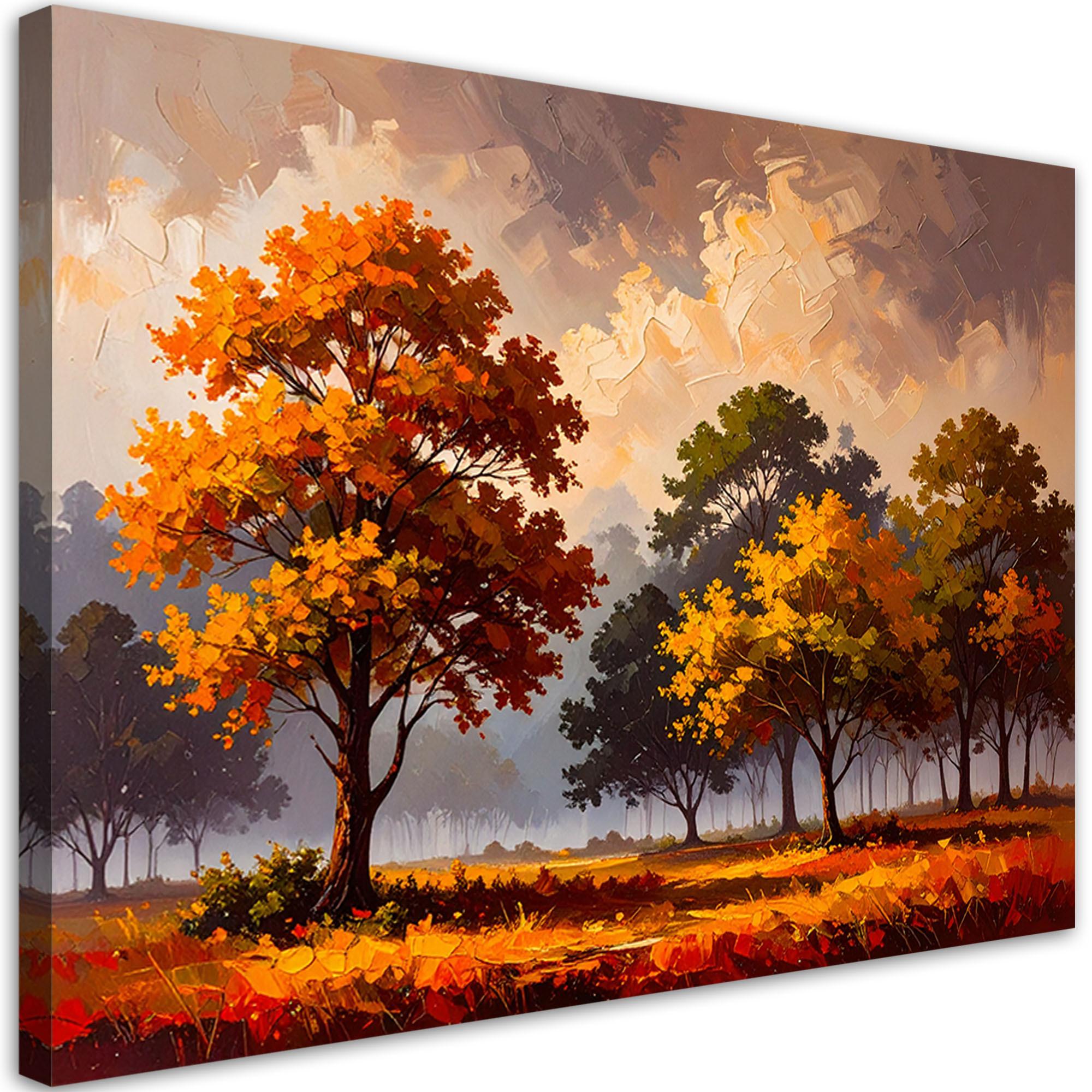 LEINWANDBILD Herbstwald Bäume Landschaft 100x70cm - Braun, Textil (100/70cm) - Feeby
