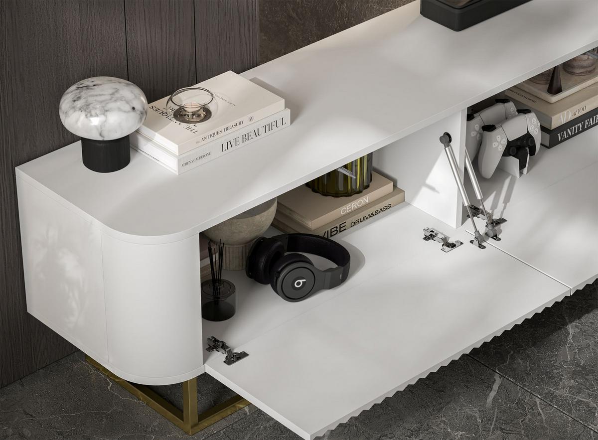 TV-LOWBOARD 2er-Set Aurora Weiß matt 280 cm mit Metallrahmen - Goldfarben/Weiß, Holzwerkstoff/Metall (280/44/35cm) - Meble Lindner