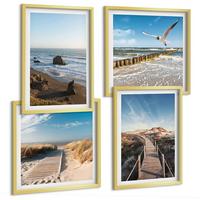 BILDER SET 4er Set - 50x50 cm & 40x60 cm Goldrahmen - Strandwellen, Himmelsbrücke, Spaziergang - Goldfarben, Kunststoff (50/50cm) - TULUP