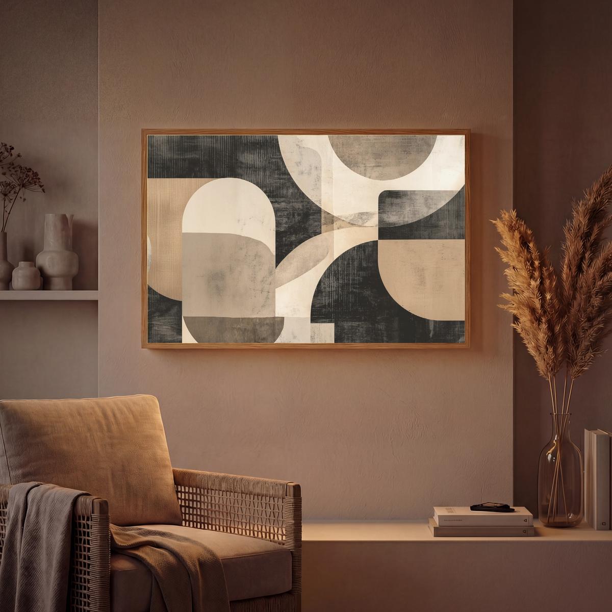 WANDLEUCHTE MIT AKKU Abstrakt - Formen - Modern - Beige 100x70 cm - Grau, Holzwerkstoff (100/70/8cm) - OnlyWow