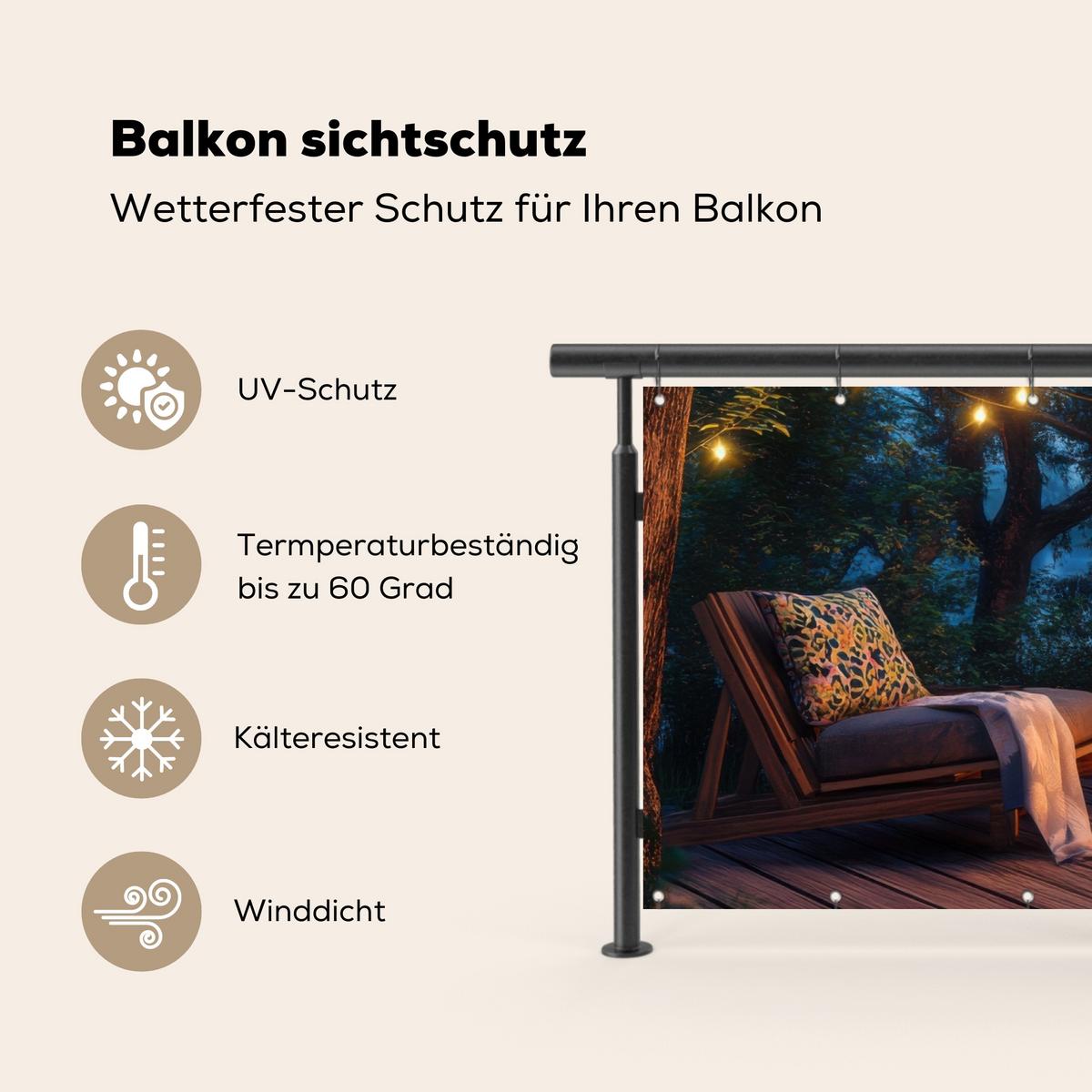 BALKON-SICHTSCHUTZ Lagerfeuer - See - Abendlicht Witterungsbeständig 200x110 cm - Dunkelblau, Kunststoff (200/110cm) - MuchoWow