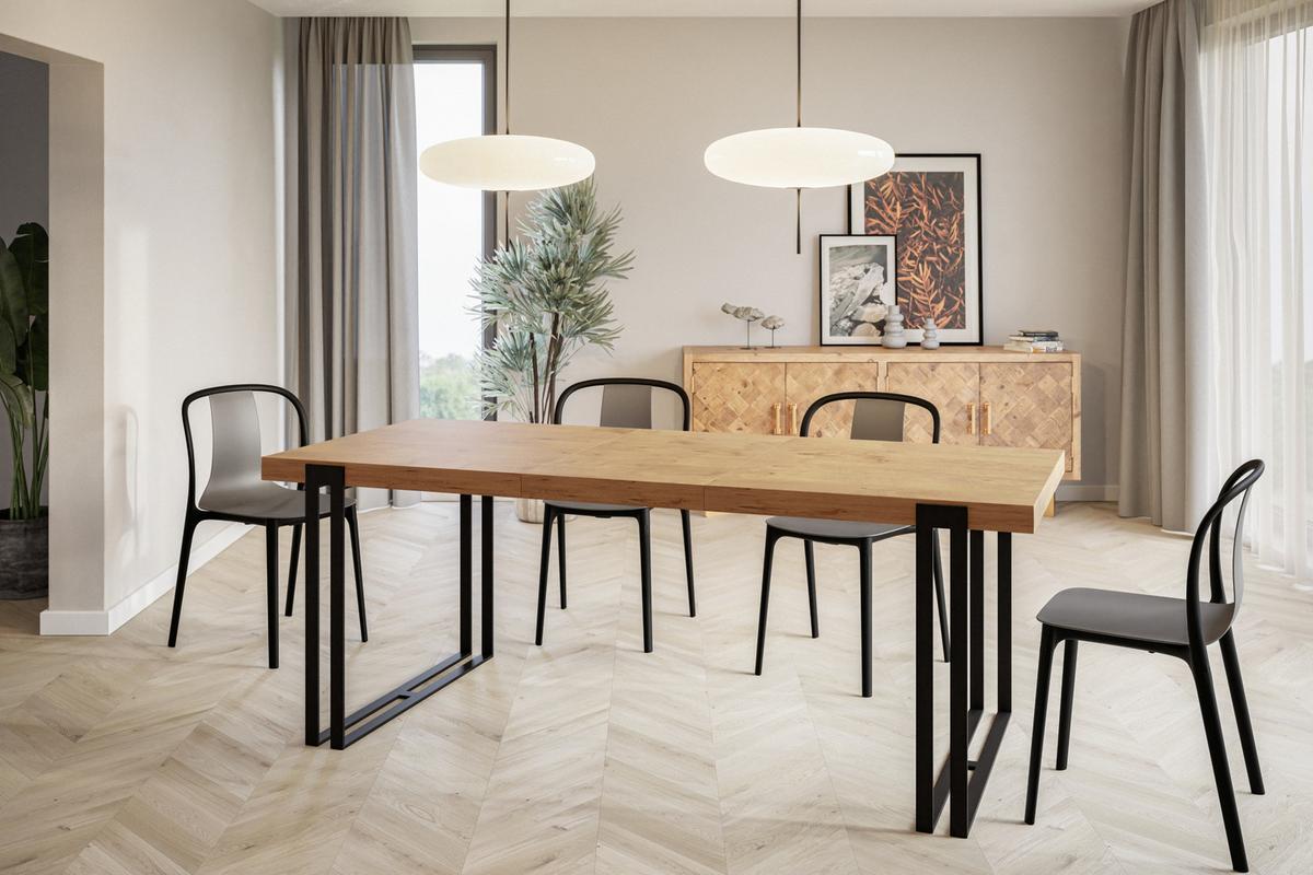 RECHTECKIGER Esszimmertisch ROSA, ausziehbarer Tisch, Größe: 160-260X90X77 cm, Wohnzimmertisch Farbe: LANCELOT, mit Metallbeinen in Farbe Schwarz - Beige/Schwarz, Holzwerkstoff (160/90/77cm) - Alpi-Möbel