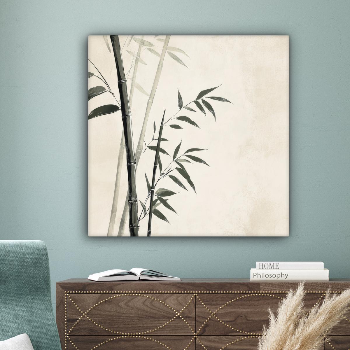 LEINWANDBILD Japandi - Bambus - Beige Deko Groß 90x90 cm - Eukalyptusholzfarben, Textil (90/90cm) - MuchoWow