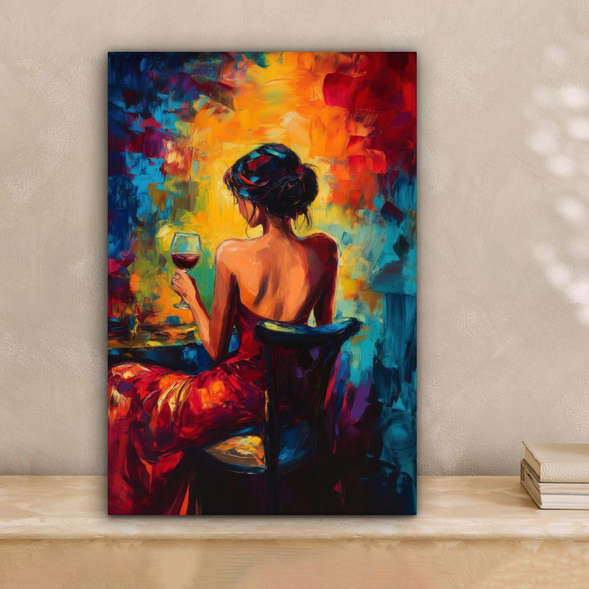 LEINWANDBILD Wein - Frau - Stimmungsvoll - Farbenfroh Deko Wohnzimmer 20x30 cm - Bordeaux, Textil (20/30cm) - MuchoWow