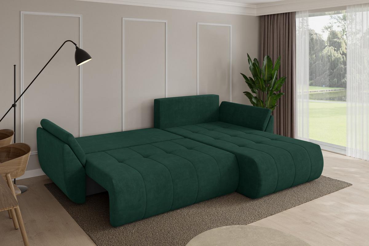 ECKSOFA mit Schlaffunktion Ottomane Rechts TOKO-L 277x194x86 Grün Velours - Schwarz/Grün, Holzwerkstoff/Kunststoff (277/194cm) - ALTDECOR