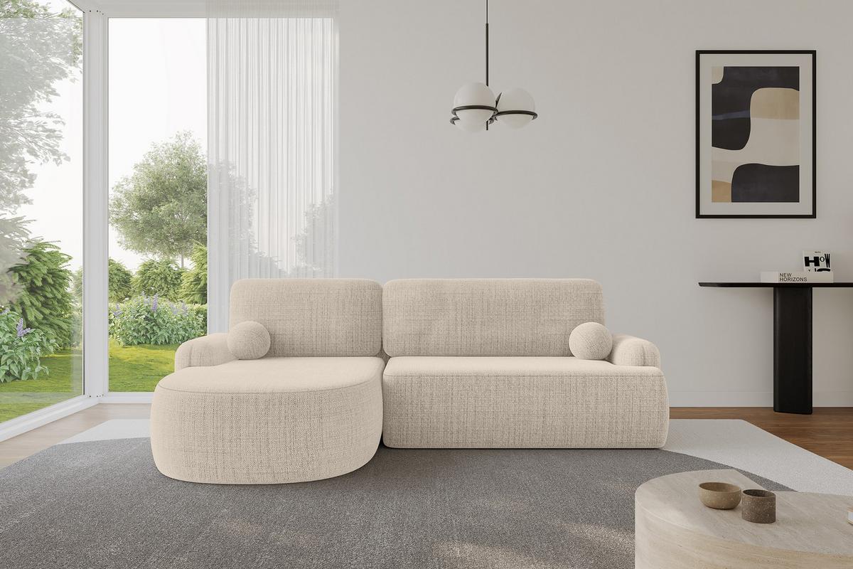 ECKSOFA mit Schlaffunktion und Bettkasten LIRA-L - 264x172x89 Beige - Beige, Holzwerkstoff/Textil (264/172cm) - ALTDECOR