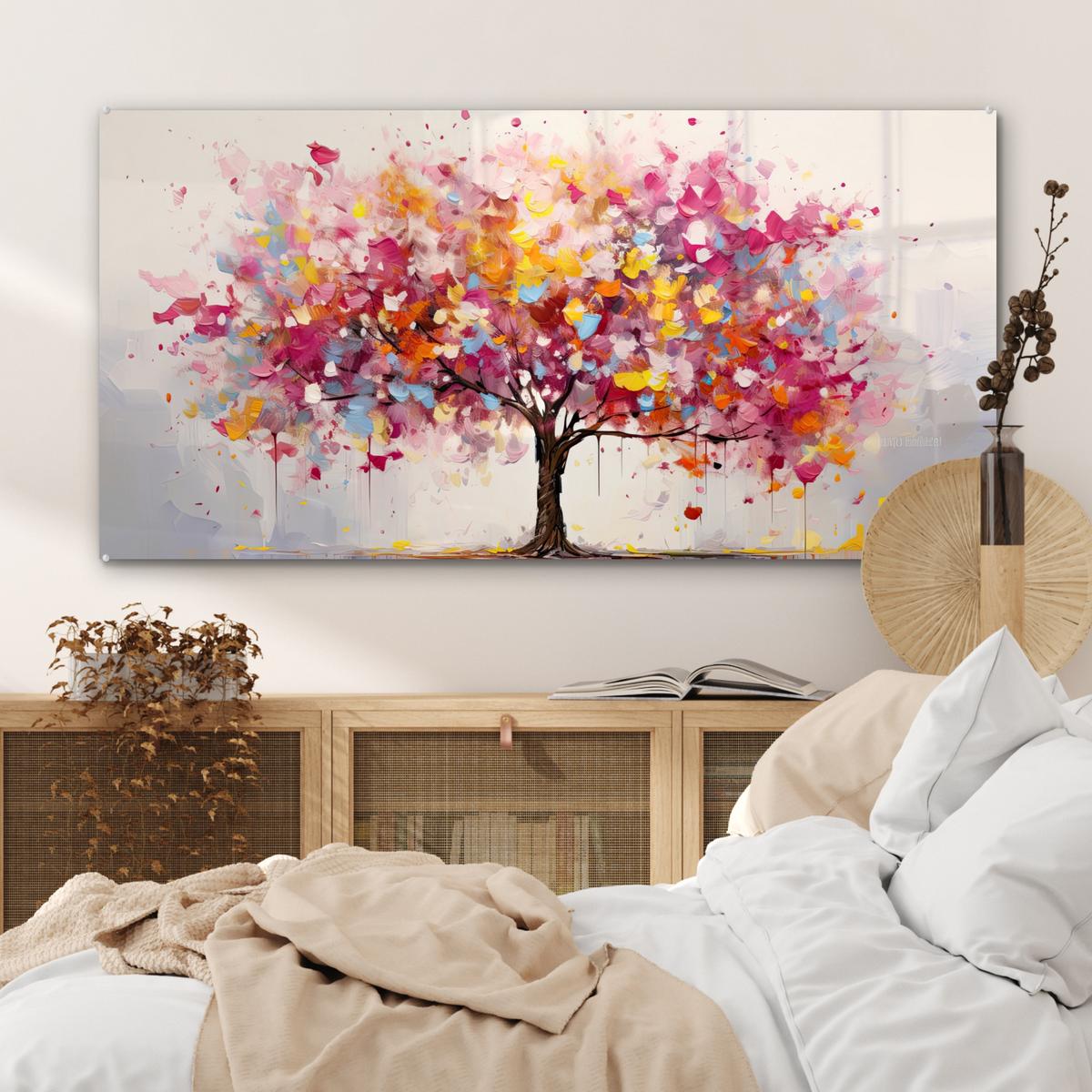 ACRYLGLASBILD Aquarell - Baum - Kunst - Abstrakt 120x60 cm - Multicolor, Glas (120/60cm) - MuchoWow
