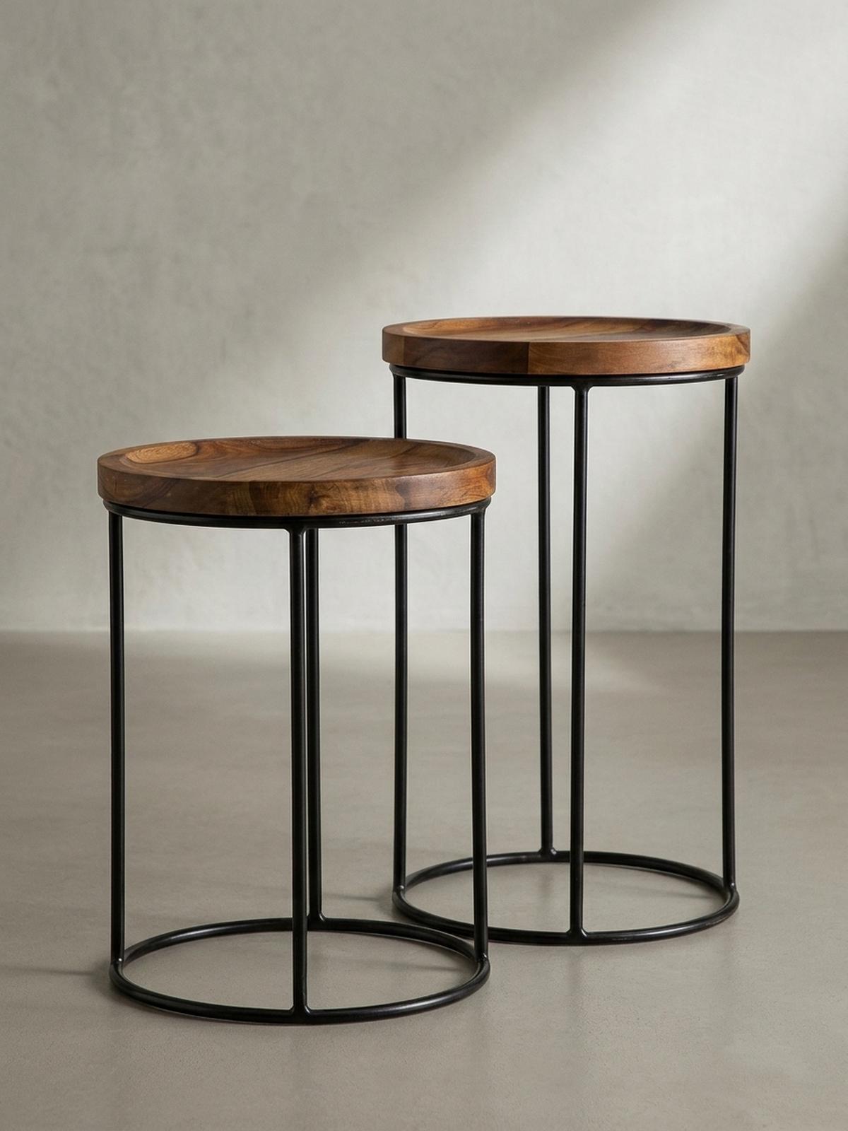 BEISTELLTISCH Set – Massivholz Metall Braun Schwarz 2-teilig Industrial - Schwarz/Braun, Holz/Metall (30/30/54cm) - KADIMA DESIGN