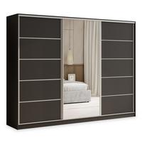 SCHWEBETÜRENSCHRANK PINA 235/205/58 cm 3-türig mit Spiegel und Schubladen Schwarz - Silberfarben/Schwarz, Holzwerkstoff (235/205/58cm) - MASSENO
