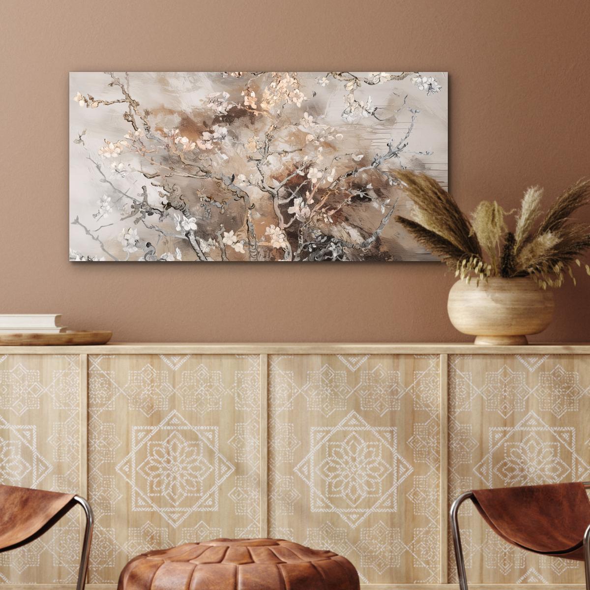 METALLBILD Mandelblüte - Kunst - Van Gogh - Beige - Abstrakt 80x40 cm - Braun, Metall (80/40cm) - MuchoWow