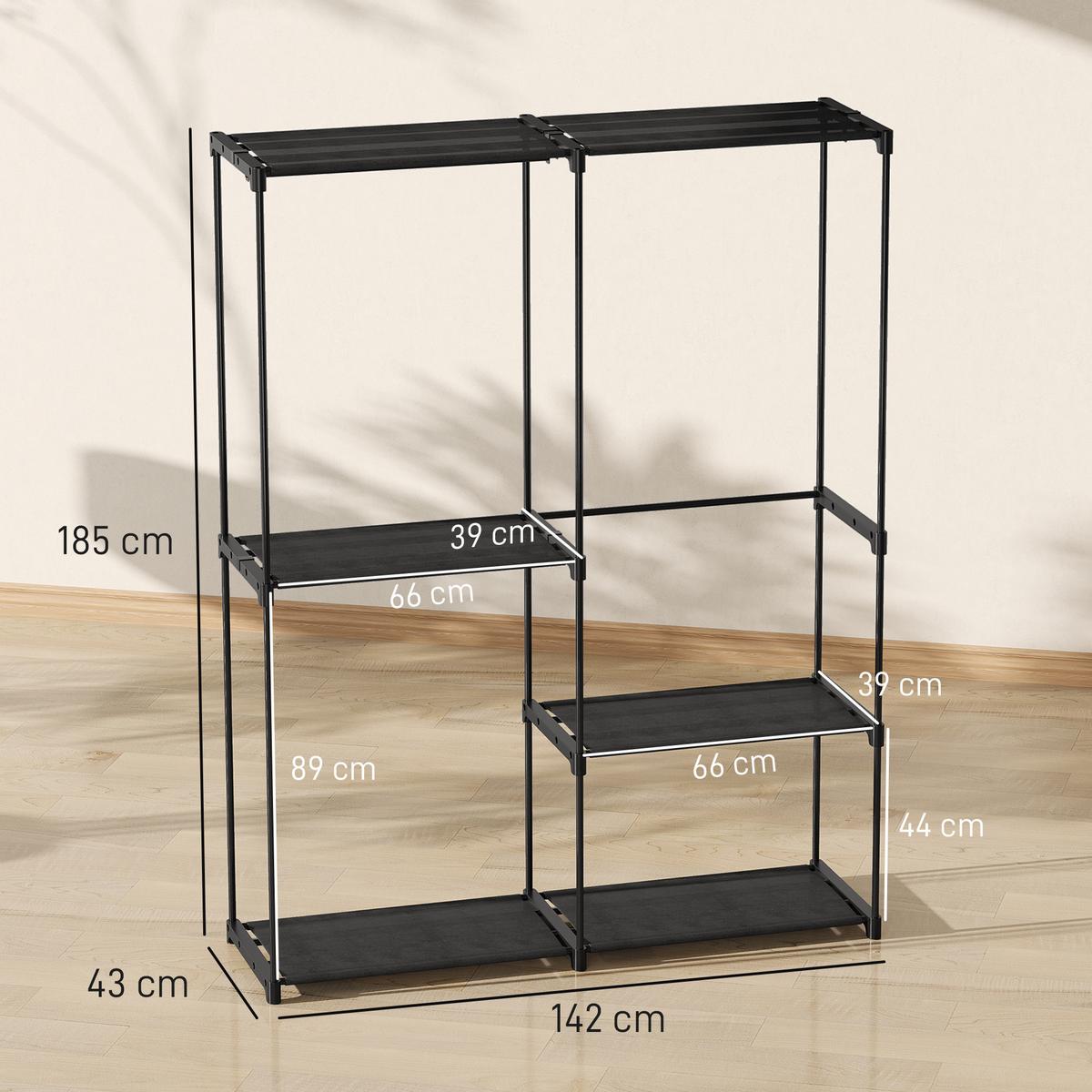 KLEIDERSCHRANK Vliesstoff Metall Schwarz - Schwarz, Metall (43/185/142cm) - HOMCOM
