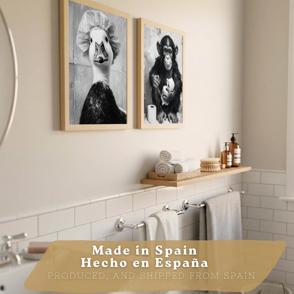 POSTER 2er-Set lustige Tiermotive in Schwarz-Weiß fürs Badezimmer, witzige für Toilette, Bad und Waschbecken, minimalistischer Stil Rahmenlos A4 - Klar, Papier (29.7/21/3cm) - Nacnic