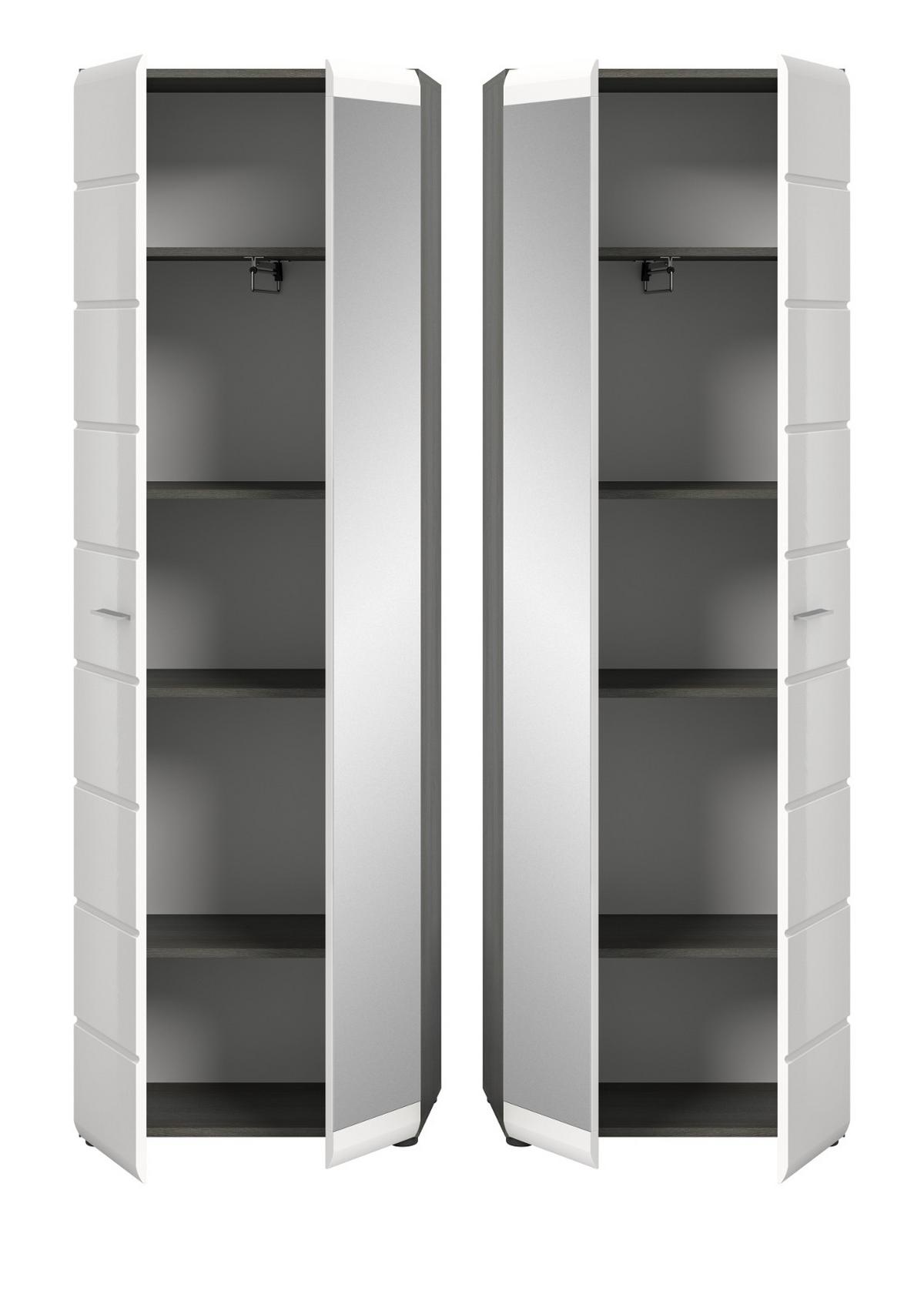 GARDEROBENSCHRANK weiß Hochglanz, grau 60 cm, Flurschrank mit Spiegeltür - Weiß Hochglanz/Silberfarben, Glas/Holzwerkstoff (60/192/37cm) - Inn.Furn