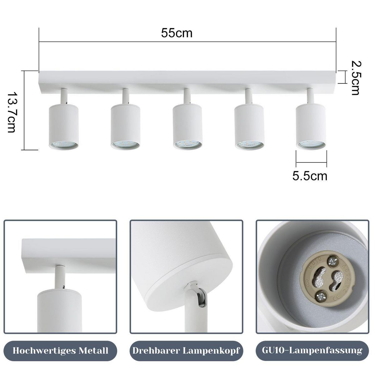 DECKENSTRAHLER Beben 59/9.5/6.5cm - Weiß, Metall (59/9.5/6.5cm) - ZMH