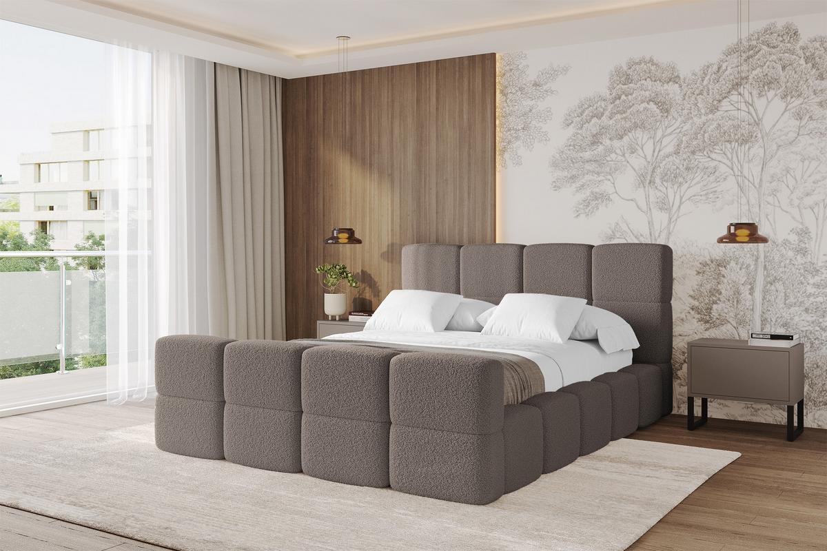 POLSTERBETT mit Bettkasten und Lattenrost mit Matratze H3/H4, Kopfteil, Boxbett, mit Stauraum - NATA-Z 140x200 Braun - Braun, Holzwerkstoff/Textil (140/200cm) - ALTDECOR