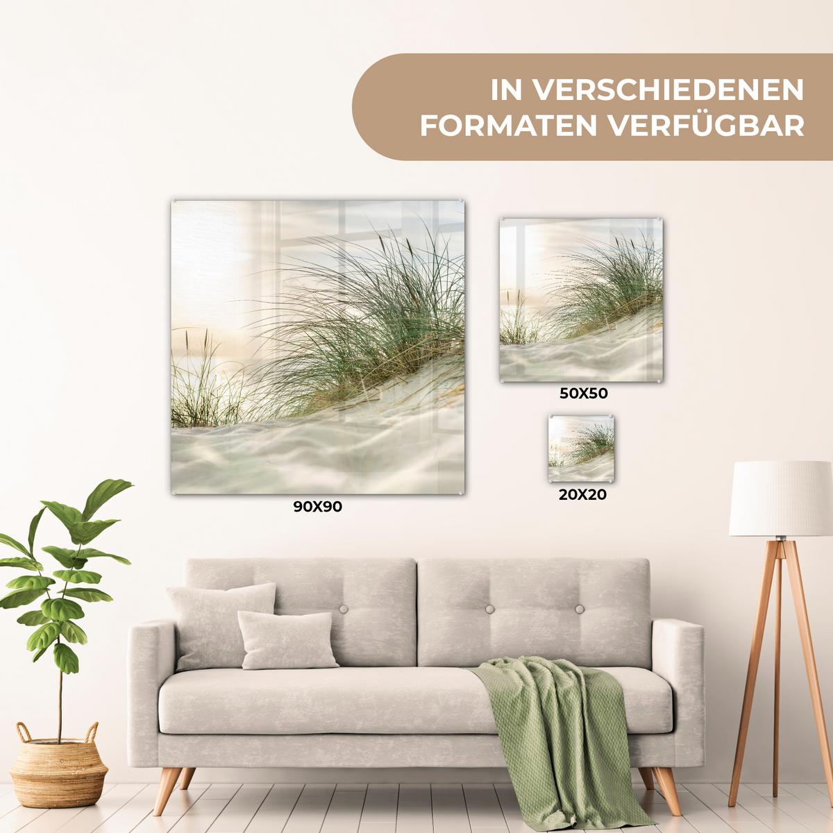 ACRYLGLASBILD Dünen mit Strandhafer in der Sonne des Nationalparks Schleswig-Holsteinisches Wattenmeer 90x90 cm - Creme, Glas (90/90cm) - MuchoWow
