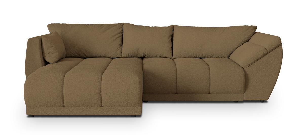 ECKSOFA ORENTI L-S Orange Boucle-Stoff mit Schlaffunktion - Orange, Holz (287/182cm) - MASSENO
