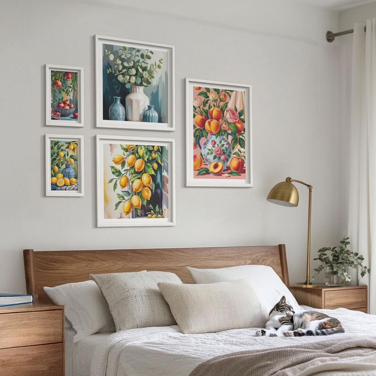 BILDER SET 5er Set - 50x50 cm & 20x30 cm & 40x60 cm Weißer Rahmen - Amalfi-Zitronen und -Orangen - Weiß, Kunststoff (40/60cm) - TULUP