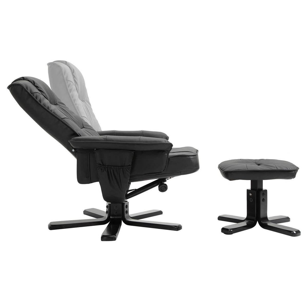 RELAXSESSEL KUNSTLEDER, SET MIT HOCKER CHARLY schwarz/schwarz - Schwarz, Textil (76/87/61cm) - IDIMEX