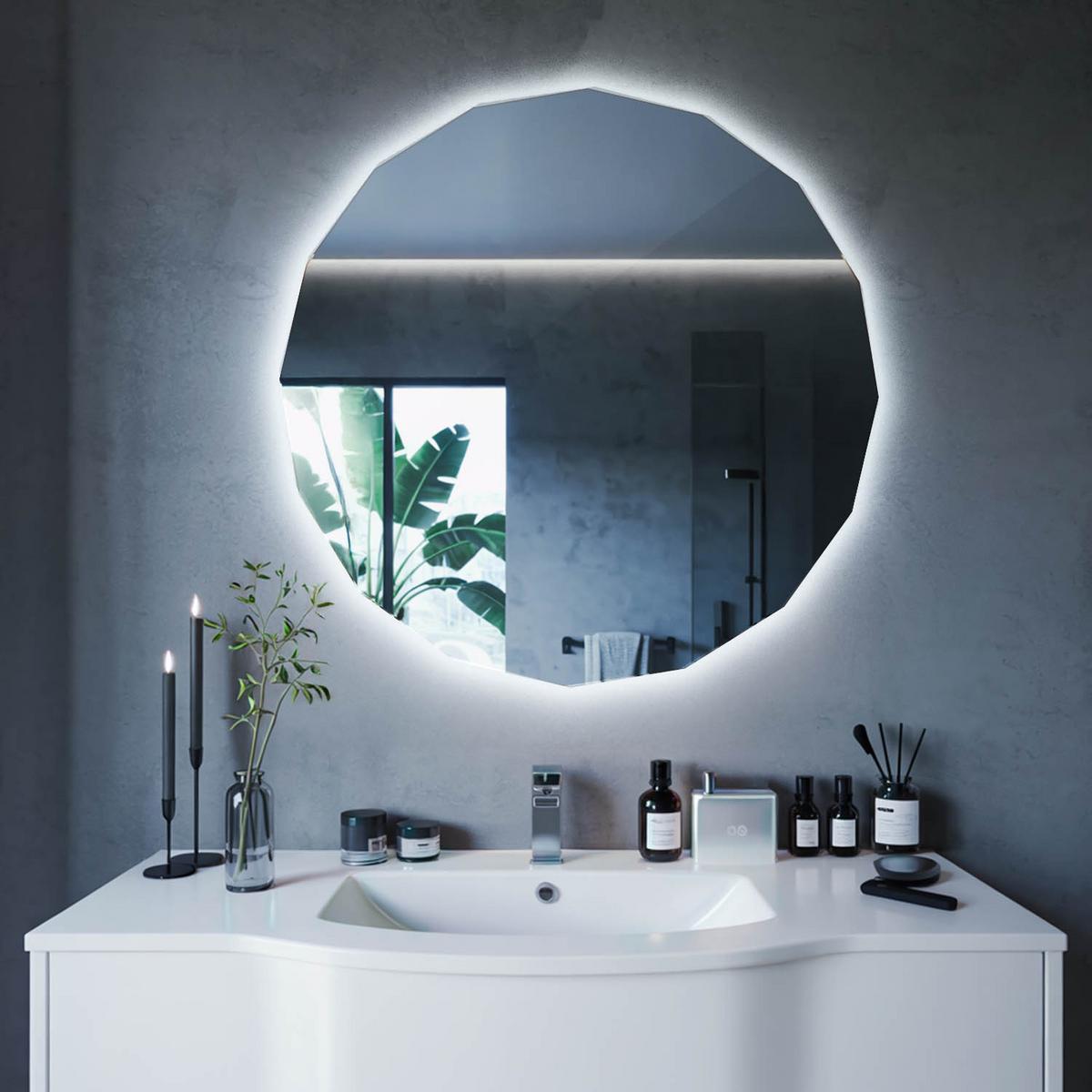 LED-SPIEGEL 50 cm x 50 cm Asymmetrische Form Kaltweiß 6000 K - Platinfarben, Glas (50/50/0.4cm) - Wallfluent