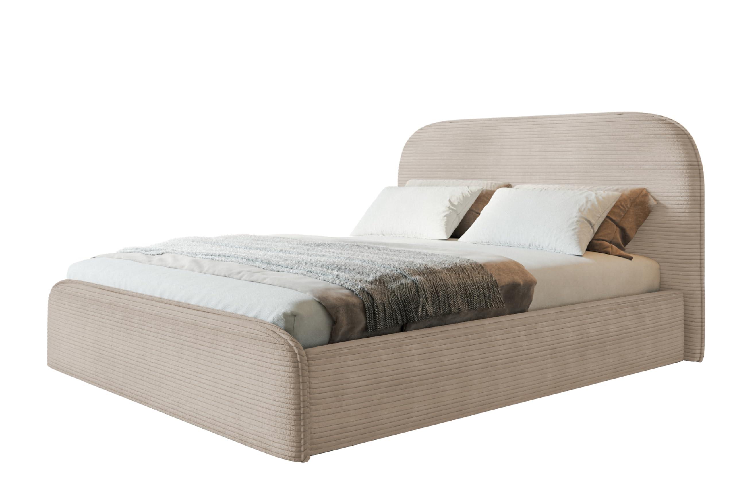 BETT 140x200 - Polsterbett mit Bettkasten und Metallrahmen - Modern Betten - Hochwertiger Poso-Stoff - Kollektion Vienna - Beige - Beige, Holz/Textil (140/200cm) - Alpi-Möbel