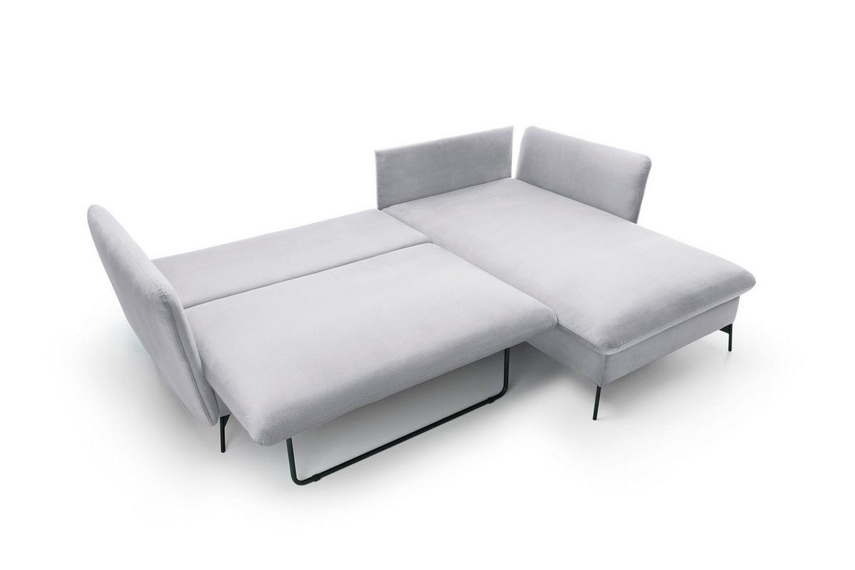 ECKSOFA FERRO Grau Velours-Stoff mit Schlaffunktion - Grau, Holz (258/167cm) - MASSENO