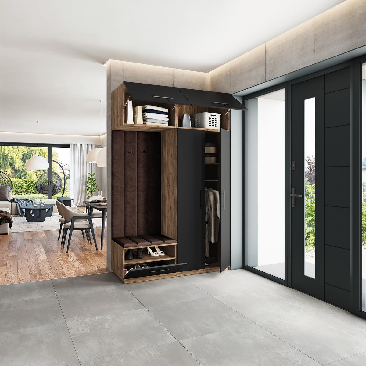 GARDEROBENSCHRANK REMA 150/240/60 cm Modern Garderobe-Set Eiche Lefkas - Eichefarben/Schwarz, Holzwerkstoff (150/240/60cm) - MASSENO