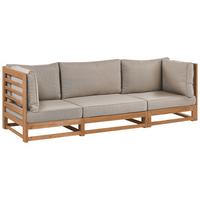 GARTENSOFA 3-Sitzer zertifiziertes Akazienholz hellbraun Auflagen taupe Trani - Hellbraun/Beige, Holz (235/72/75cm) - Beliani
