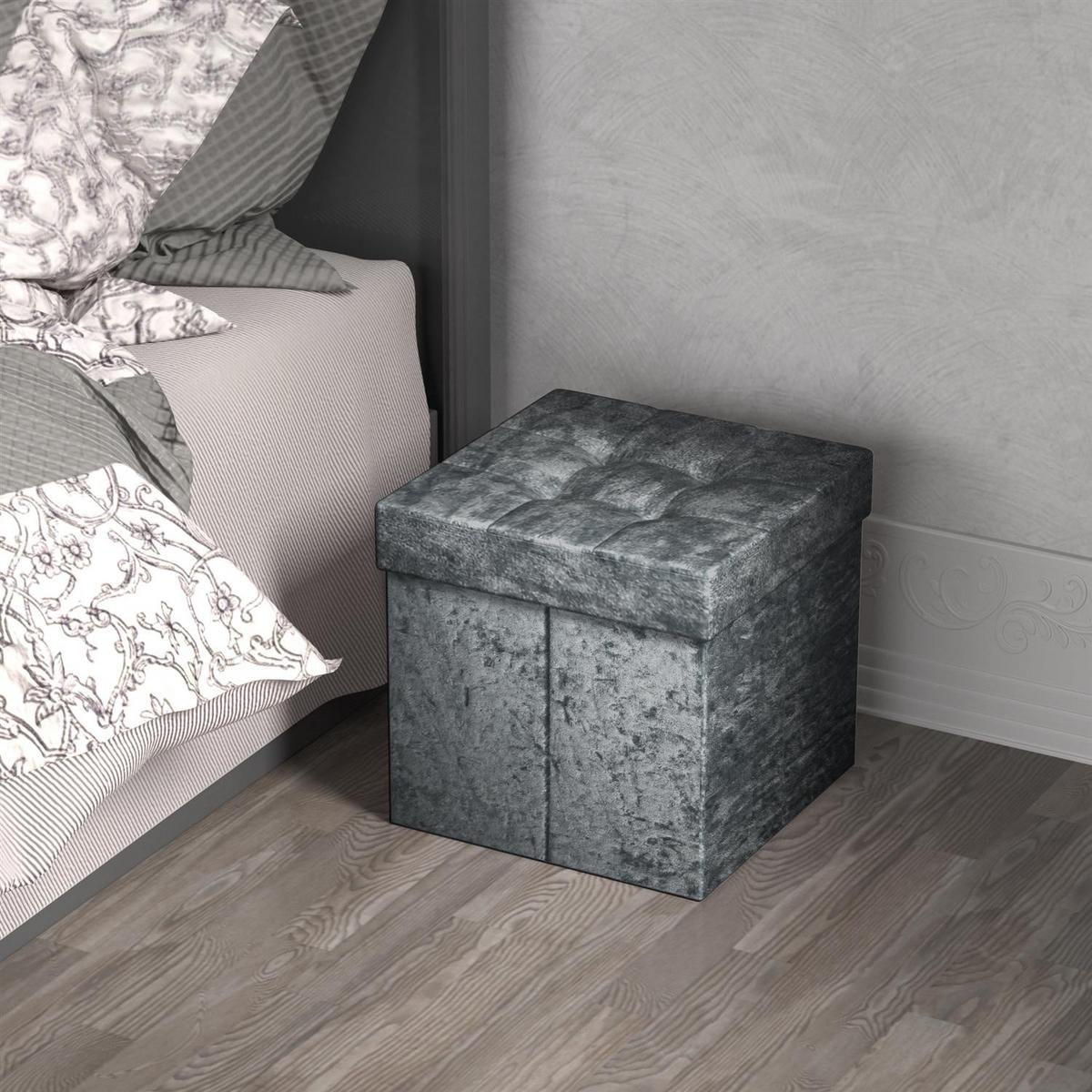 SITZHOCKER Faltbar mit Samtbezug 30/30/30 cm (Grau) - Grau, Karton (30/30/30cm) - Intirilife