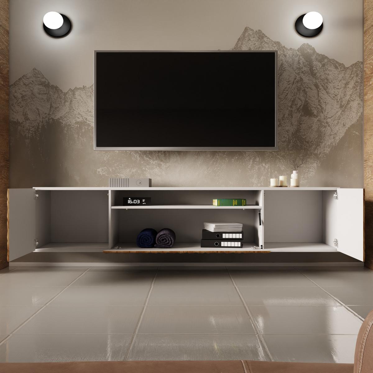 LOWBOARD ROVA 200/41/40 cm, Hängender TV-Schrank Weiß / Eichefarben - Eichefarben/Braun, Holzwerkstoff (200/41/40cm) - MASSENO