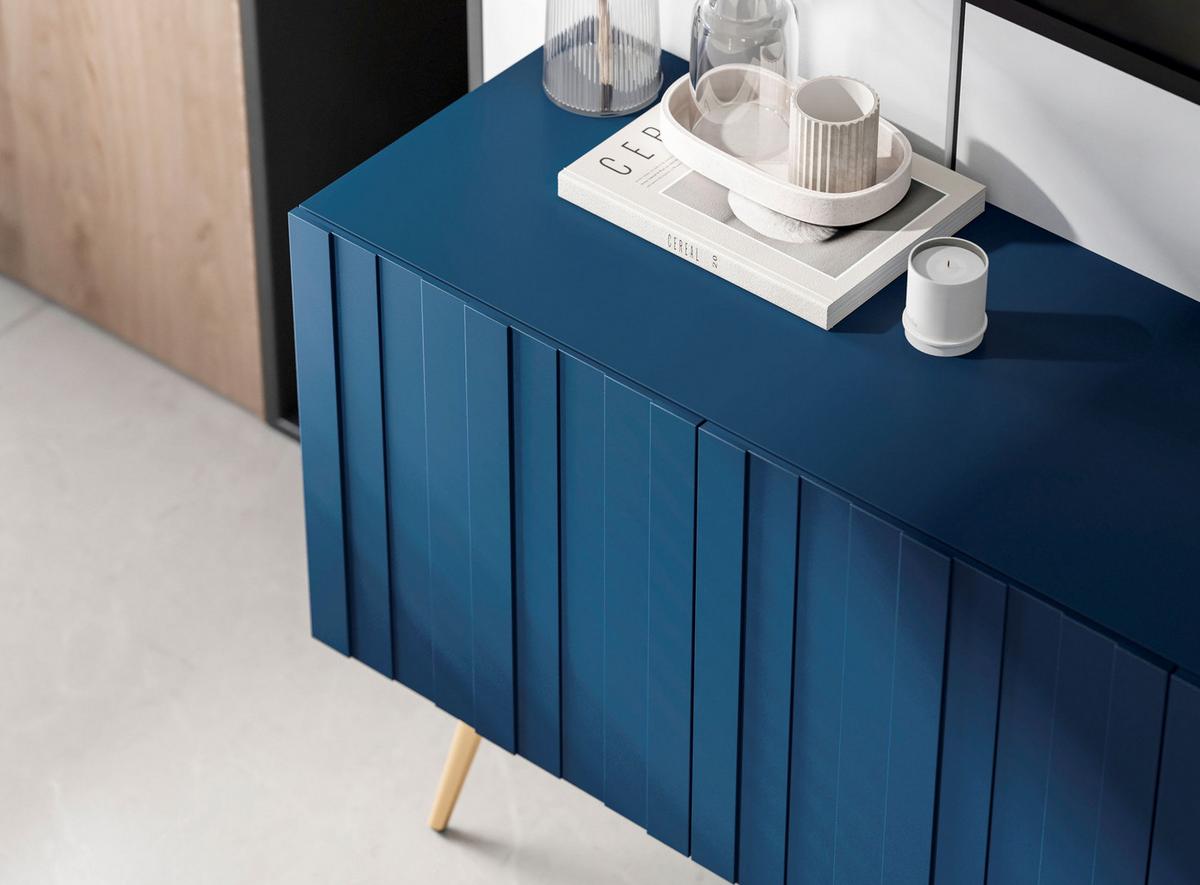 TV-LOWBOARD 2-er Set Elpis Marineblau mit goldenen Metallbeinen 150 cm - Blau/Goldfarben, Holzwerkstoff (300/60.5/36.5cm) - Meble Lindner