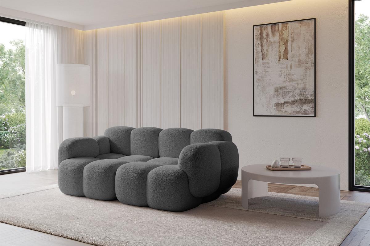 2-SITZER modulares Sofa Miko-S1 214x118x75 cm Grau Bouclé - Chromfarben/Schwarz, Holzwerkstoff/Kunststoff (214/75/118cm) - ALTDECOR