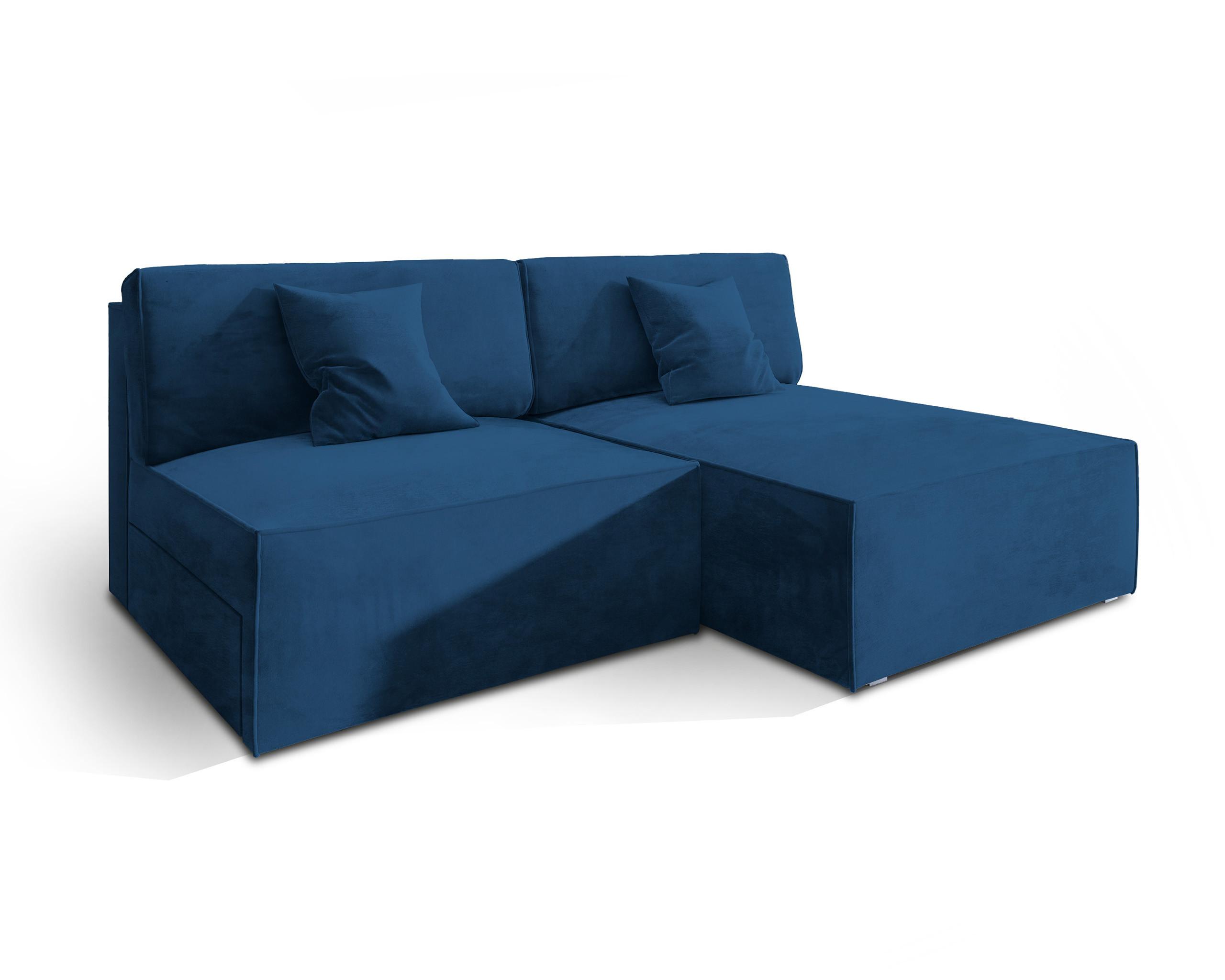 ECKSOFA FIORO M Blau Velours-Stoff mit Schlaffunktion - Blau/Grau, Holz/Kunststoff (204/148cm) - MASSENO