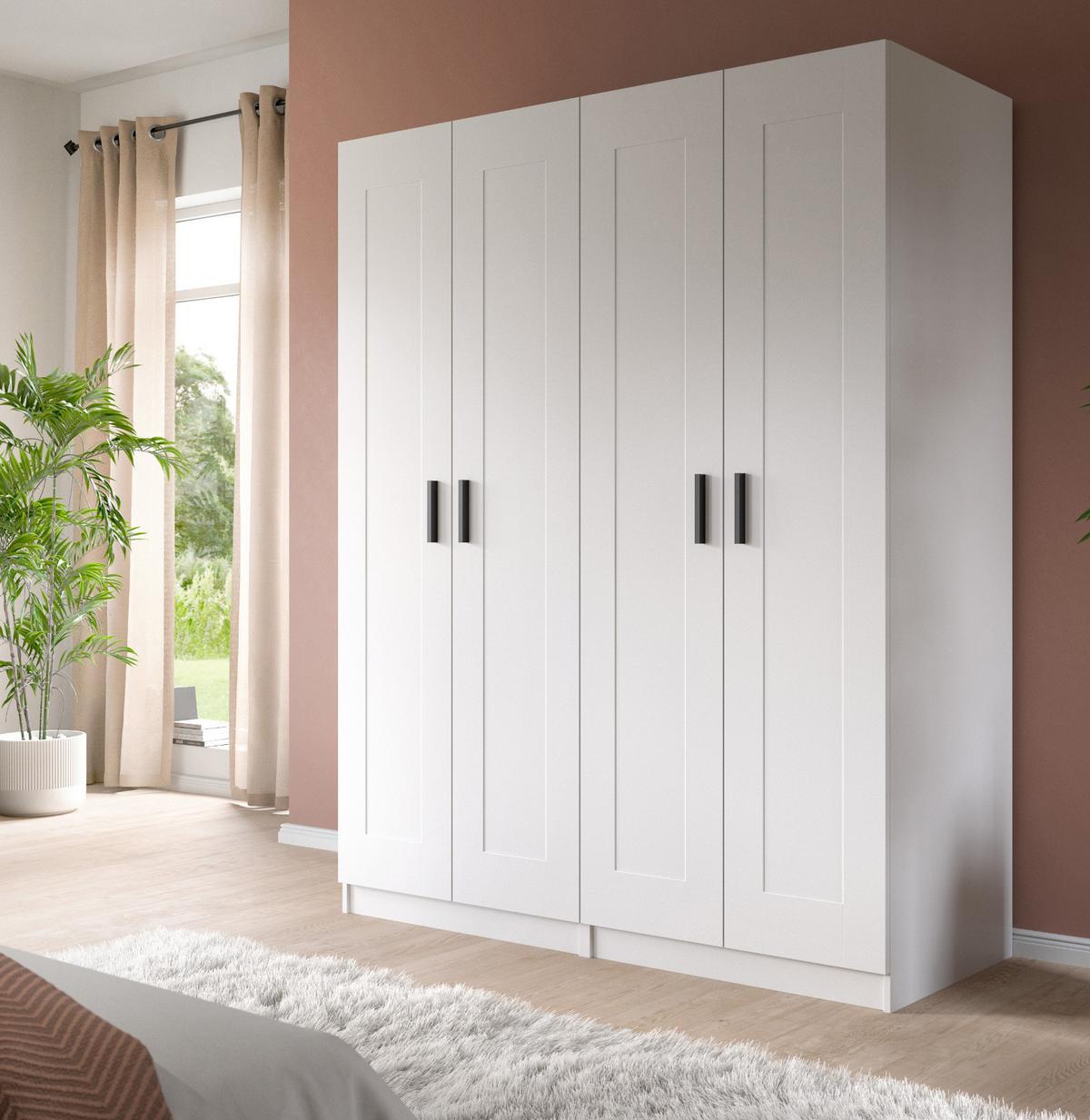 KLEIDERSCHRANK in weiß 160 x 194 cm, Drehtürenschrank 4-türig skandinavisch - Schwarz/Weiß, Holzwerkstoff/Kunststoff (160/194/56cm) - Inn.Furn